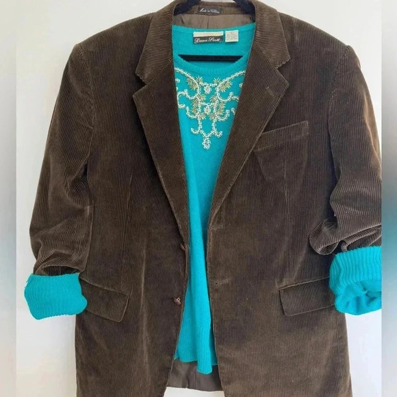 Vintage Teal Beaded Sweater by Dana Scott - Size L - Picture 2 of 9